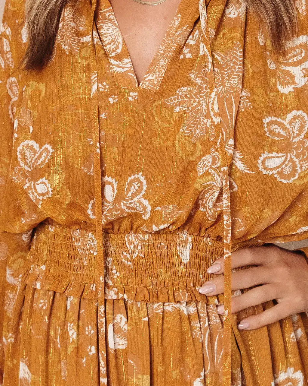 DRES-001 Brooklyn Floral Slit Maxi Dress - Marigold - FINAL SALE 2 DRES-001 Brooklyn Floral Slit Maxi Dress - Marigold - FINAL SALE - Image 2