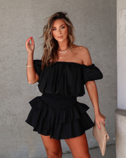 BUCK-001 Celine Cotton Tiered Mini Skirt - Black - SALE