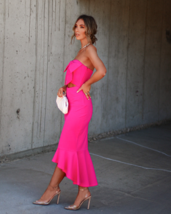 Libby Strapless Cutout Ruffle Midi Dress - Hot Pink - SALE -clothes Sales CE0DE66A 45F9 4104 B956 9764E8AFE8A9