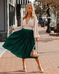 SUGA-001 Cailey Pleated Midi Skirt - Green - FINAL SALE -clothes Sales CaileyPleatedMidiSkirtGreen110