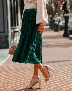 SUGA-001 Cailey Pleated Midi Skirt - Green - FINAL SALE -clothes Sales CaileyPleatedMidiSkirtGreen58