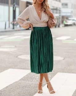 SUGA-001 Cailey Pleated Midi Skirt - Green - FINAL SALE -clothes Sales CaileyPleatedMidiSkirtGreen7