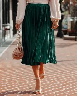 SUGA-001 Cailey Pleated Midi Skirt - Green - FINAL SALE -clothes Sales CaileyPleatedMidiSkirtGreen74
