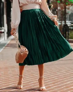 SUGA-001 Cailey Pleated Midi Skirt - Green - FINAL SALE -clothes Sales CaileyPleatedMidiSkirtGreen81