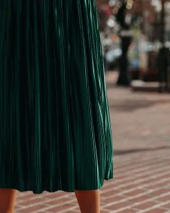SUGA-001 Cailey Pleated Midi Skirt - Green - FINAL SALE -clothes Sales CaileyPleatedMidiSkirtGreen88