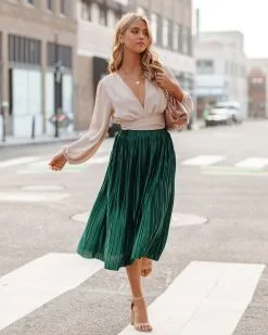 SUGA-001 Cailey Pleated Midi Skirt - Green - FINAL SALE -clothes Sales CaileyPleatedMidiSkirtGreen9