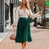 SUGA-001 Cailey Pleated Midi Skirt - Green - FINAL SALE