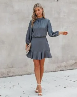 Call Me Angel Textured Satin Dress - Charcoal - FINAL SALE -clothes Sales CallMeAngelTexturedSatinDressCharcoal11