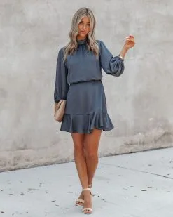 Call Me Angel Textured Satin Dress - Charcoal - FINAL SALE -clothes Sales CallMeAngelTexturedSatinDressCharcoal5