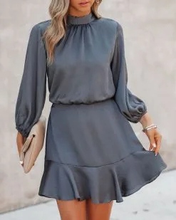 Call Me Angel Textured Satin Dress - Charcoal - FINAL SALE -clothes Sales CallMeAngelTexturedSatinDressCharcoal64