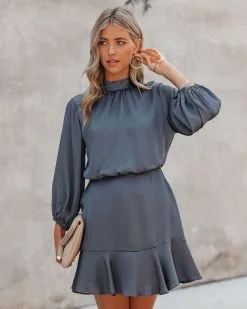 Call Me Angel Textured Satin Dress - Charcoal - FINAL SALE -clothes Sales CallMeAngelTexturedSatinDressCharcoal77