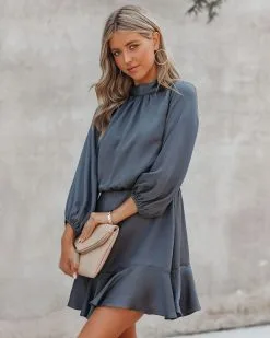 Call Me Angel Textured Satin Dress - Charcoal - FINAL SALE -clothes Sales CallMeAngelTexturedSatinDressCharcoal82