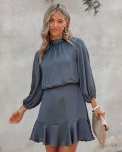 Call Me Angel Textured Satin Dress - Charcoal - FINAL SALE -clothes Sales CallMeAngelTexturedSatinDressCharcoal85