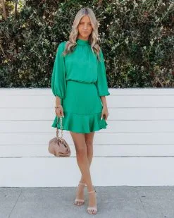Call Me Angel Textured Satin Dress - Green - FINAL SALE -clothes Sales CallMeAngelTexturedSatinDressGREEN 2