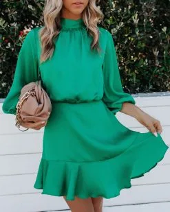 Call Me Angel Textured Satin Dress - Green - FINAL SALE -clothes Sales CallMeAngelTexturedSatinDressGREEN 44