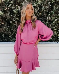 Call Me Angel Textured Satin Dress - Pink - FINAL SALE -clothes Sales CallMeAngelTexturedSatinDressPINK 42