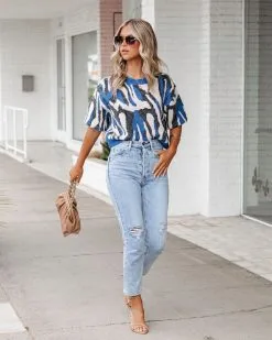 Cape Town Knit Printed Sweater Top - Blue Combo - FINAL SALE 17 Cape Town Knit Printed Sweater Top - Blue Combo - FINAL SALE -clothes Sales CapeTownKnitPrintedSweaterTopBlueCombo100