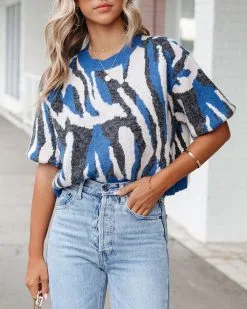 Cape Town Knit Printed Sweater Top - Blue Combo - FINAL SALE 11 Cape Town Knit Printed Sweater Top - Blue Combo - FINAL SALE -clothes Sales CapeTownKnitPrintedSweaterTopBlueCombo74