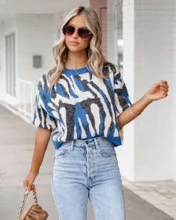 Cape Town Knit Printed Sweater Top - Blue Combo - FINAL SALE 14 Cape Town Knit Printed Sweater Top - Blue Combo - FINAL SALE -clothes Sales CapeTownKnitPrintedSweaterTopBlueCombo79