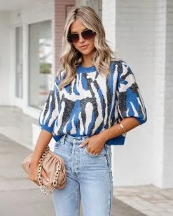 Cape Town Knit Printed Sweater Top - Blue Combo - FINAL SALE 16 Cape Town Knit Printed Sweater Top - Blue Combo - FINAL SALE -clothes Sales CapeTownKnitPrintedSweaterTopBlueCombo94