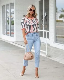 Cape Town Knit Printed Sweater Top - Coral Combo - FINAL SALE -clothes Sales CapeTownKnitPrintedSweaterTopCoralCombo7