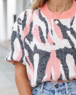 Cape Town Knit Printed Sweater Top - Coral Combo - FINAL SALE -clothes Sales CapeTownKnitPrintedSweaterTopCoralCombo73