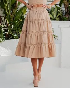 DANC-001 Carlena Pocketed Tiered Midi Skirt - Tan - SALE -clothes Sales CarlenaTwistedFrontPuffSleeveTop CarlenaPocketedTieredMidiSkirt Tan 2683