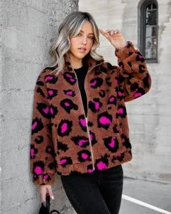 Carmella Leopard Pocketed Teddy Jacket - FINAL SALE
