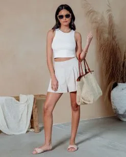 MUST-001 Carmynn Pleated Pocketed Linen Blend Shorts - Natural