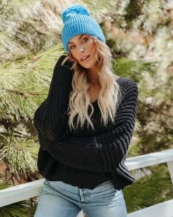 Carry On Knit V-Neck Sweater - Charcoal - FINAL SALE