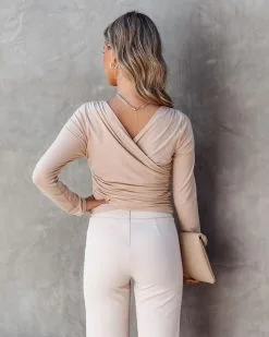 Cece Drape Long Sleeve Top - Beige - FINAL SALE 10 Cece Drape Long Sleeve Top - Beige - FINAL SALE -clothes Sales Cecedrapelongsleevetopbeige57