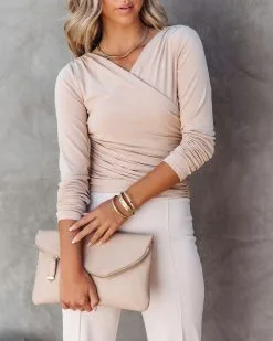 Cece Drape Long Sleeve Top - Beige - FINAL SALE 12 Cece Drape Long Sleeve Top - Beige - FINAL SALE -clothes Sales Cecedrapelongsleevetopbeige83