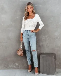 Celeste Ribbed Ruffle Crop Top - Cream - FINAL SALE 13 Celeste Ribbed Ruffle Crop Top - Cream - FINAL SALE -clothes Sales CelesteRibbedRuffleCropTopCream1