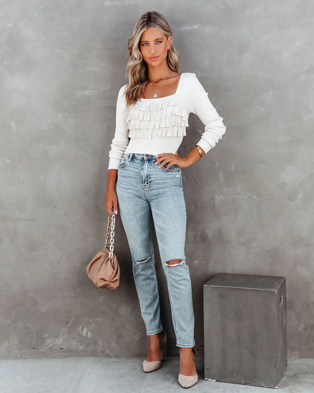 Celeste Ribbed Ruffle Crop Top - Cream - FINAL SALE 6 Celeste Ribbed Ruffle Crop Top - Cream - FINAL SALE - Image 6