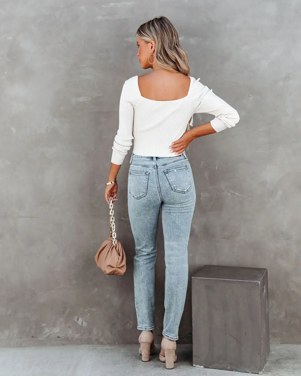 Celeste Ribbed Ruffle Crop Top - Cream - FINAL SALE 2 Celeste Ribbed Ruffle Crop Top - Cream - FINAL SALE - Image 2