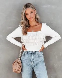 Celeste Ribbed Ruffle Crop Top - Cream - FINAL SALE 10 Celeste Ribbed Ruffle Crop Top - Cream - FINAL SALE -clothes Sales CelesteRibbedRuffleCropTopCream75