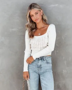 Celeste Ribbed Ruffle Crop Top - Cream - FINAL SALE 14 Celeste Ribbed Ruffle Crop Top - Cream - FINAL SALE -clothes Sales CelesteRibbedRuffleCropTopCream78