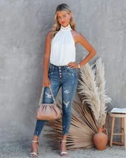 SKYL-002 Char Crochet Mock Neck Bodysuit - Off White - LAST CHANCE -clothes Sales CharCrochetMockNeckBodysuitOffWhite1