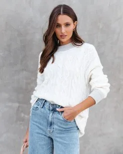 Charlotte Cable Knit Sweater - Cream/Grey - FINAL SALE