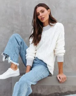 Charlotte Cable Knit Sweater - Cream/Grey - FINAL SALE -clothes Sales CharlotteCableKnitSweater Cream Grey 216