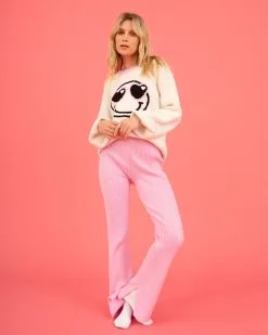 DEE-001 Chill Date Night Ribbed Knit Split Hem Pants - Pink - FINAL SALE