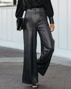 ON T-001 City Nights High Rise Belted Sequin Trousers - FINAL SALE -clothes Sales CityNightsHighRiseBeltedSequinTrousers1