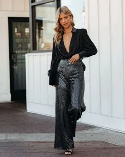 ON T-001 City Nights High Rise Belted Sequin Trousers - FINAL SALE -clothes Sales CityNightsHighRiseBeltedSequinTrousers149