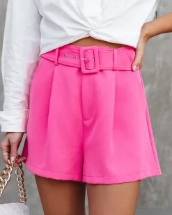 SALT-001 Collins Avenue Pocketed High Waisted Belted Shorts - Pink - FINAL SALE