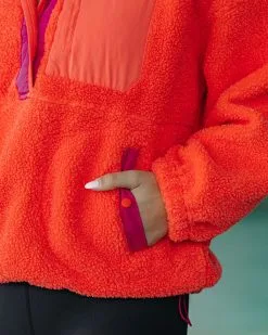 ALL-001 Comfy Cute Pocketed Sherpa Pullover - Flame - FINAL SALE -clothes Sales ComfyCutePocketedSherpaPulloverFlame72