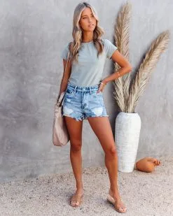 Corben Cotton Short Sleeve Crop Tee - Sage - FINAL SALE -clothes Sales CorbenCottonShortSleeveCropTeeSAGE1