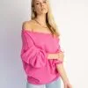 Lonely Heart Cotton Blend Boat Neck Sweater - Pink - FINAL SALE