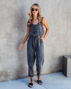 THRE-001 Courtney Tencel Pocketed Jumpsuit - Charcoal Acid Wash - SALE -clothes Sales CourtneyTencelPocketedJumpsuit CharcoalAcidWash 7223