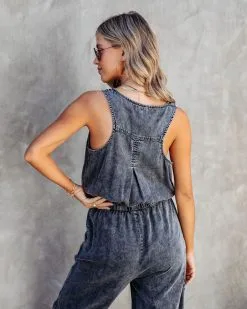 THRE-001 Courtney Tencel Pocketed Jumpsuit - Charcoal Acid Wash - SALE -clothes Sales CourtneyTencelPocketedJumpsuit CharcoalAcidWash 7335