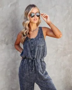 THRE-001 Courtney Tencel Pocketed Jumpsuit - Charcoal Acid Wash - SALE -clothes Sales CourtneyTencelPocketedJumpsuit CharcoalAcidWash 7373